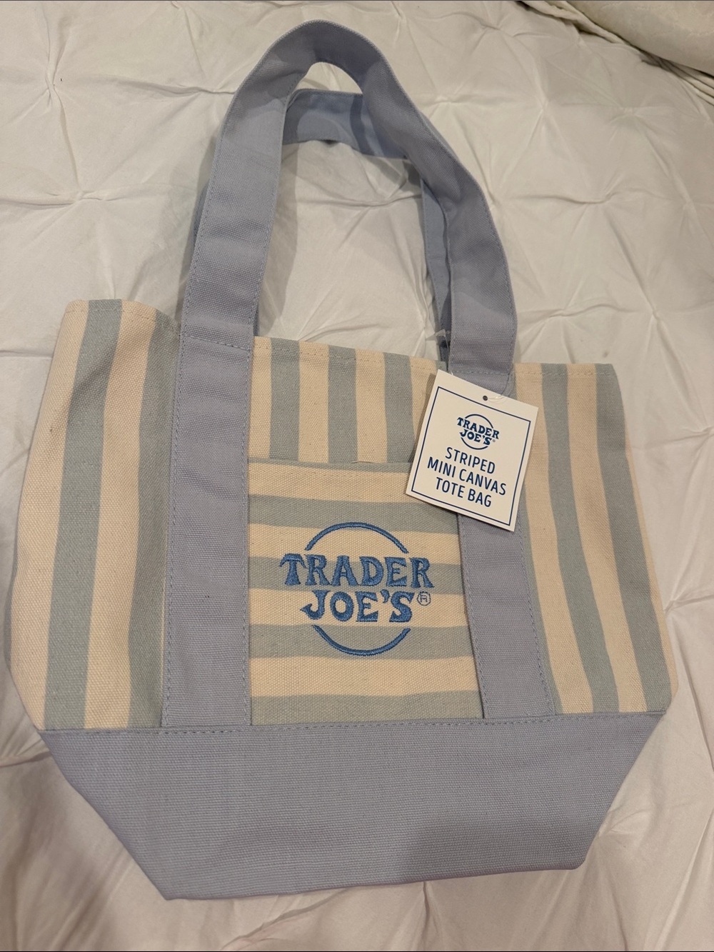 New Trader Joe's Striped Canvas Mini Tote Bag Summer 2026 - Picture 2 of 5